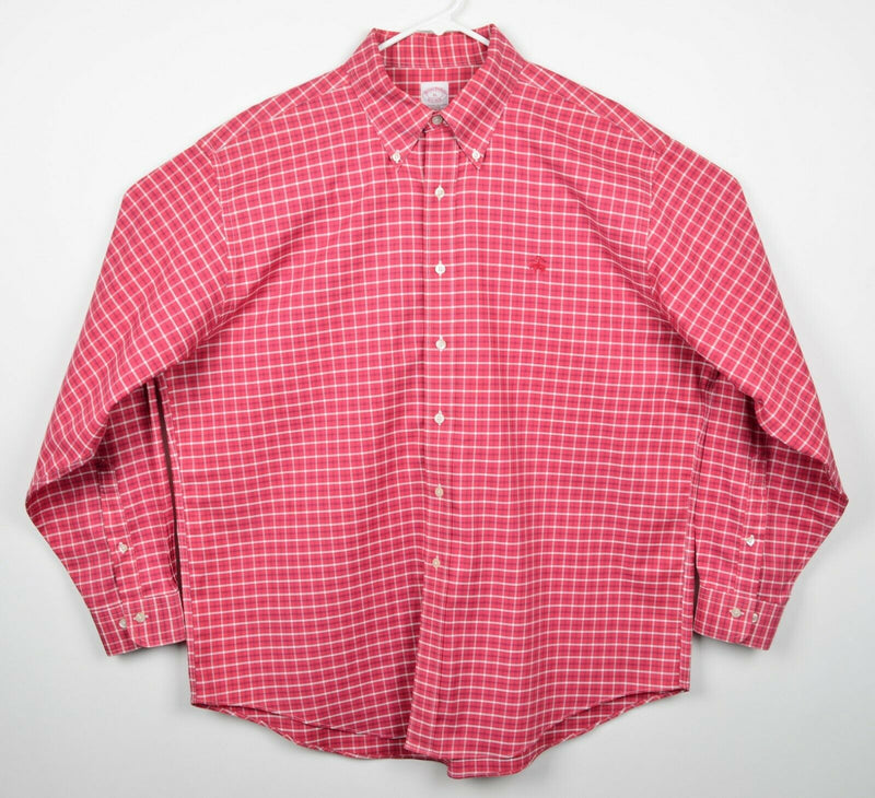 Brooks Brothers Men's Sz XL Non-Iron Red Plaid Logo Long Sleeve Dress Shirt