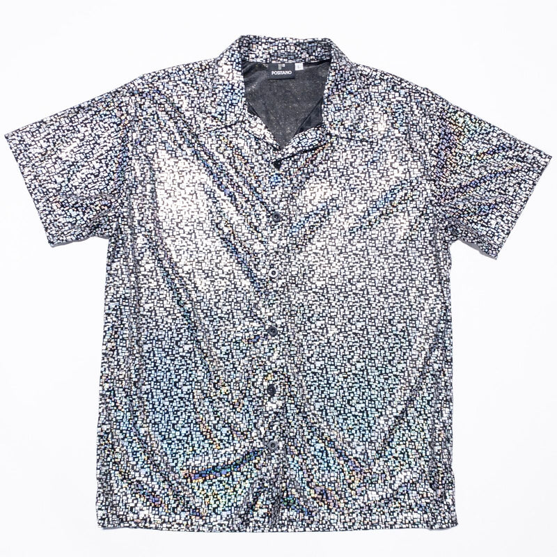Positano Club Shirt Men's Large Vintage Y2K Shiny Disco Ball Button-Up USA Made