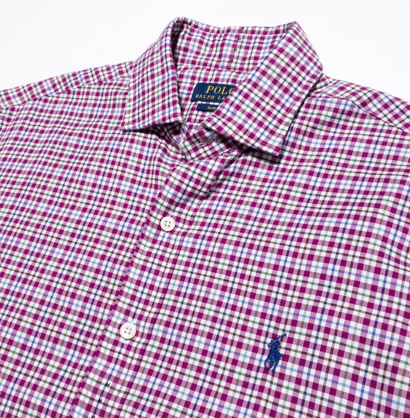 Polo Ralph Lauren Shirt Men's Medium Slim Fit Button-Up Pink/Purple Plaid Check