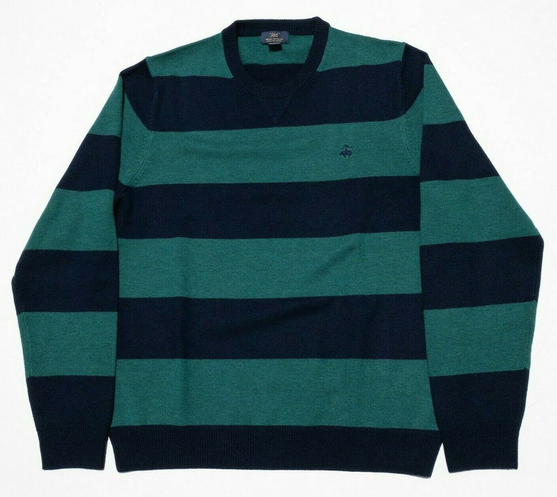 Brooks Brothers Men's XL Merino Wool Green Navy Blue Striped Sheep Logo Sweater