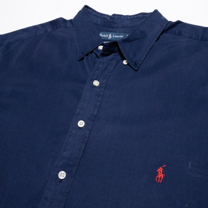 Polo Ralph Lauren Silk Shirt Men 2XLT Tall Classic Fit Button-Down Navy Blue 90s