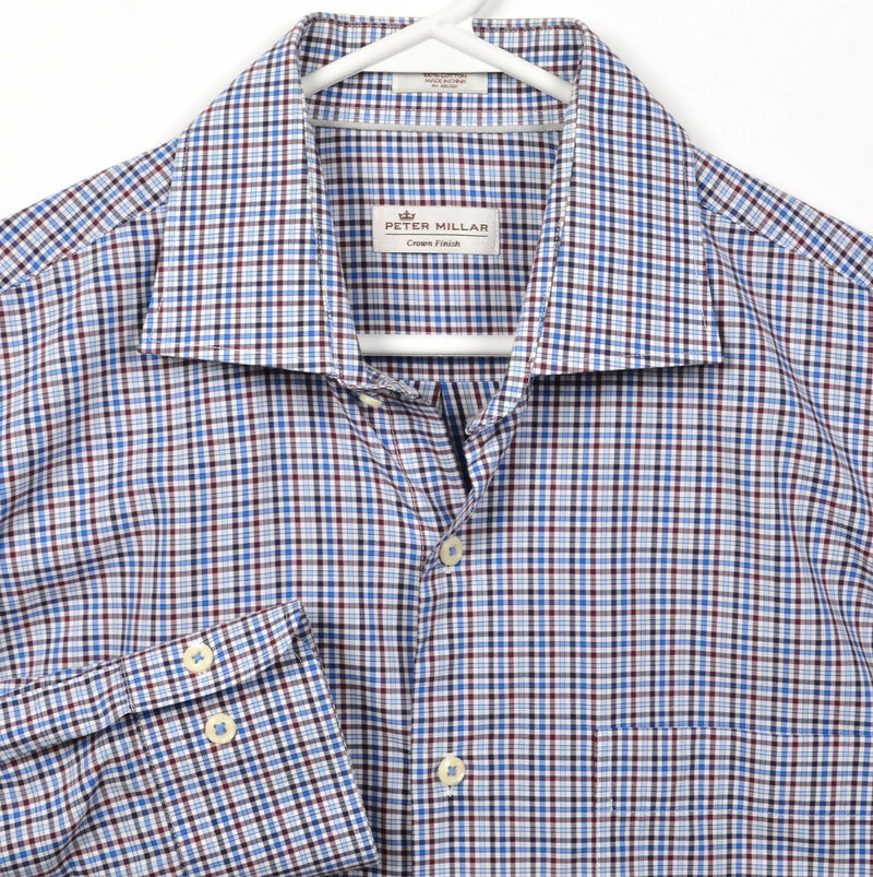 Peter Millar Crown Finish Men's Large Blue Red Plaid Casual Button-Front Shirt