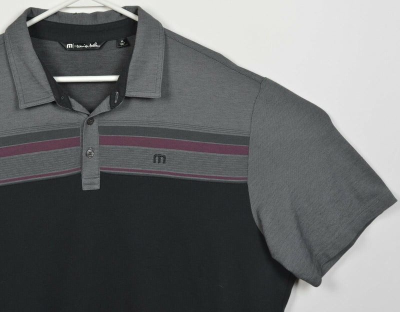 Travis Mathew Men's XL Gray Black Striped Cotton Polyester Blend Golf Polo Shirt