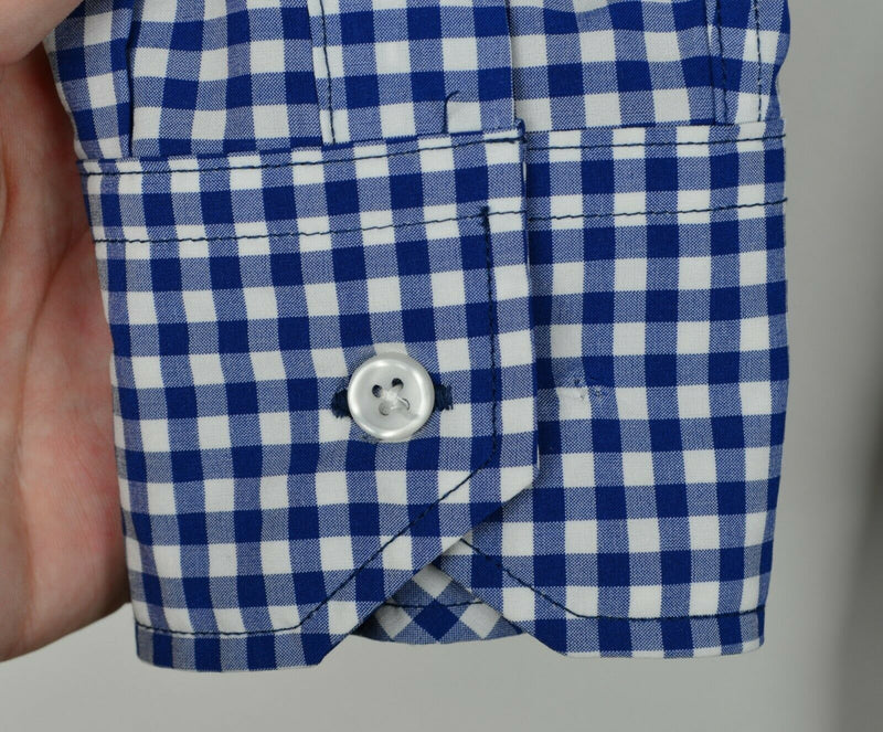 Tailorbyrd Men's Sz Large Polyester Spandex Blue Gingham Check Performance Shirt