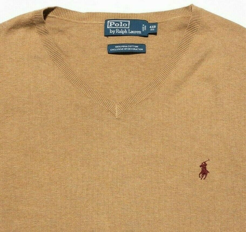 Polo Ralph Lauren Men 4XB (4XL Big) Beige Brown Pima Cotton V-Neck Sweater Vest