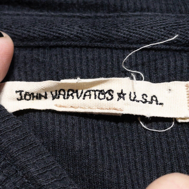 John Varvatos Hoodie Men's Large Waffle-Knit Thermal Pullover Black 3-Button
