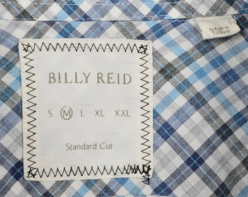Billy Reid Men's Medium Standard Cut Blue Plaid Spread Collar Long Sleeve Shirt