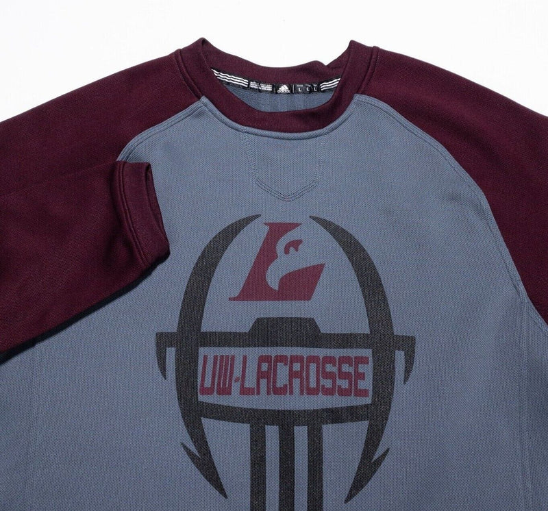 UW La Crosse Sweatshirt Mens Large Adidas Pullover Crewneck Gray Maroon Football