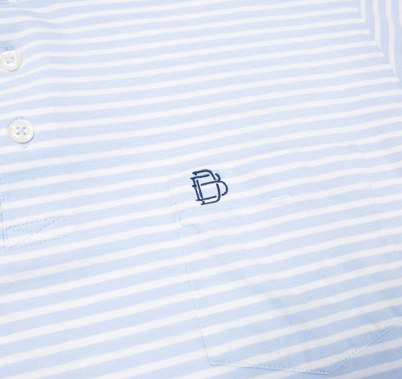 B. Draddy Polo Shirt Medium Men's Blue White Stripe Golf Stretch Long Sleeve