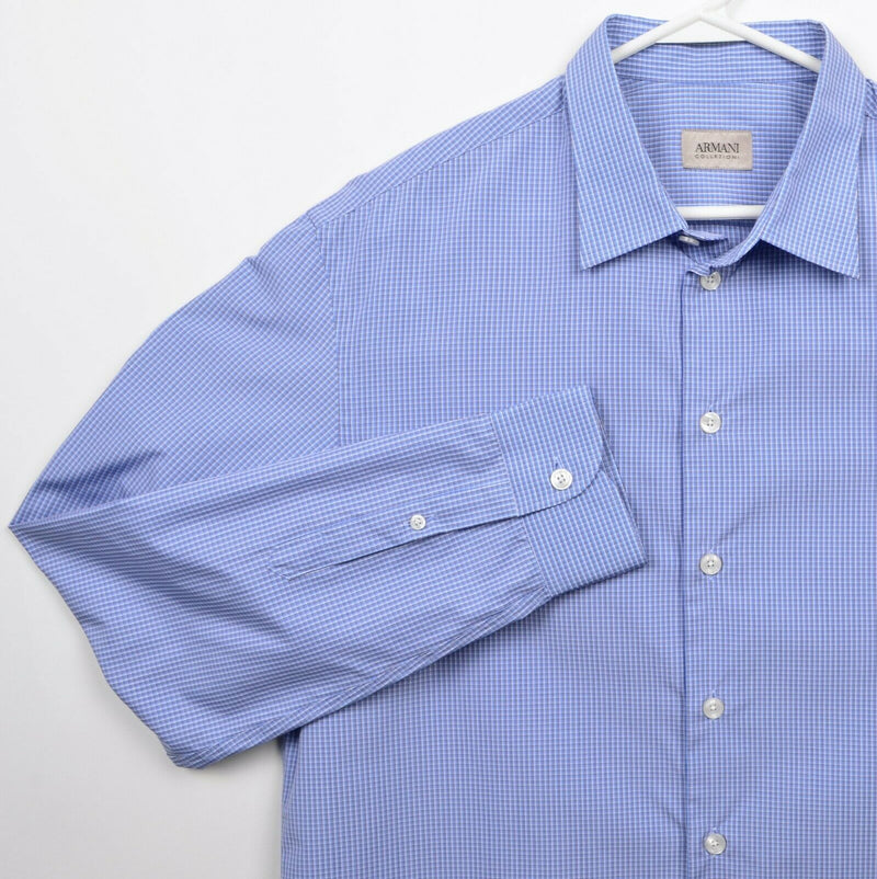 Armani Collezioni Men's XL Blue Plaid Long Sleeve Button-Front Designer Shirt