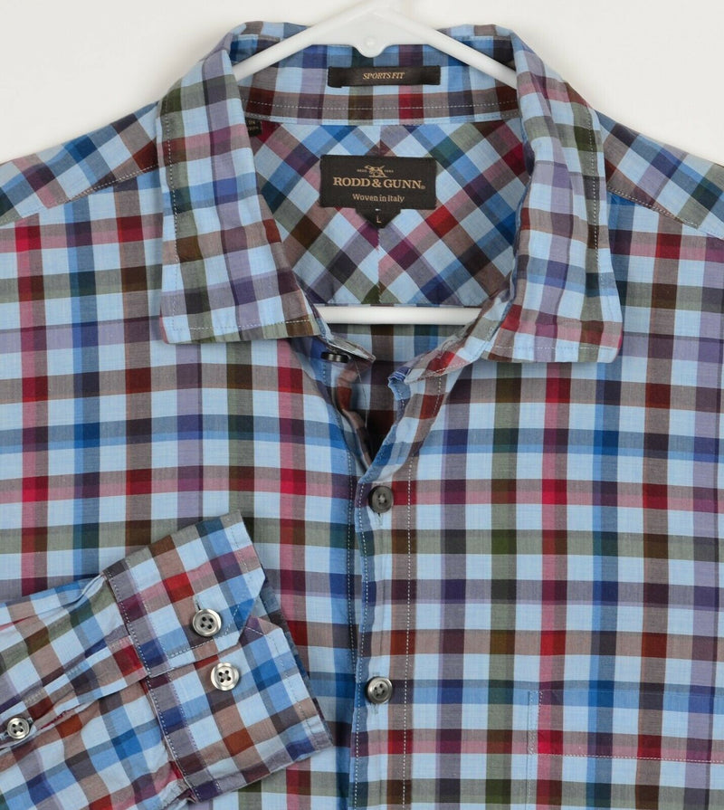 Rodd & Gunn Men's Sz Large Sport Fit Blue Red Plaid Check Long Sleeve Shirt