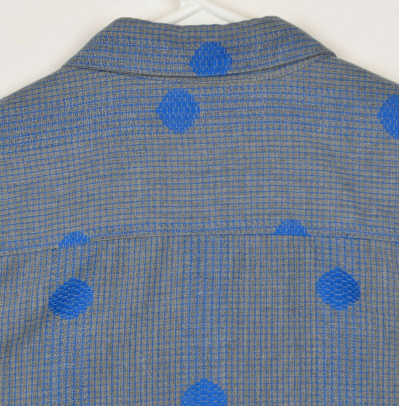 SLVDR Men's Sz Large Blue Polka Dot Polyester Long Sleeve Zip Pocket Shirt