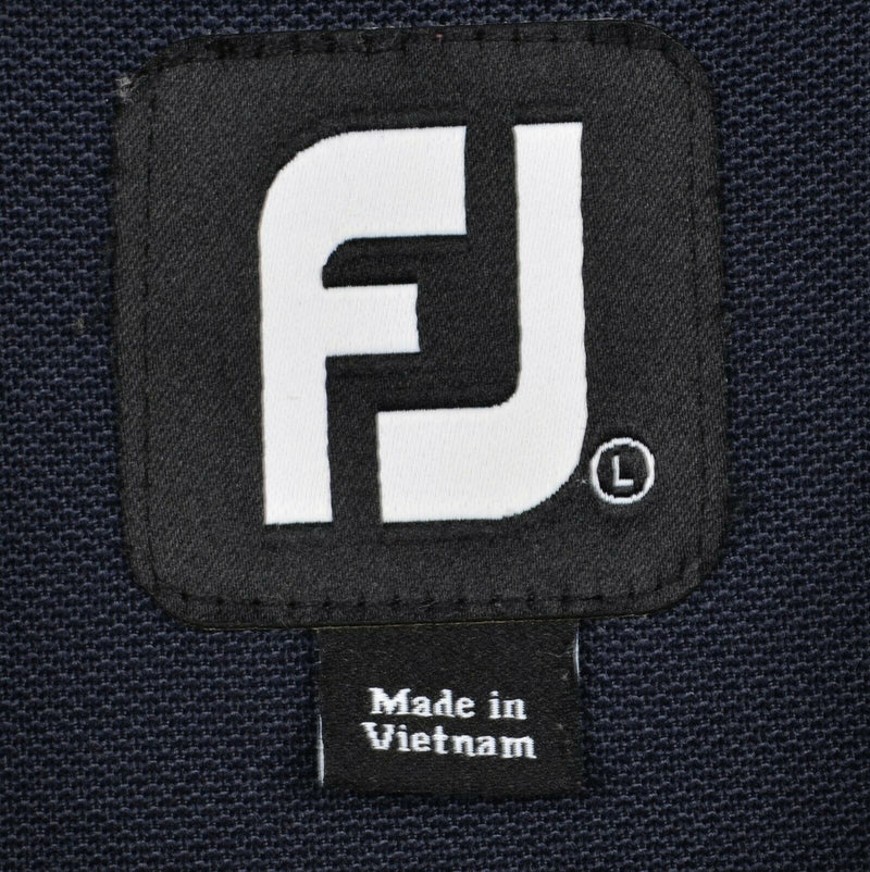 FootJoy Men's Sz Large Navy Blue Accent Collar FJ Performance Golf Polo Shirt