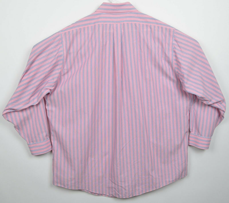 Brooks Brothers Men's 17.5 Non-Iron Pink Blue Striped Button-Down Dress Shirt