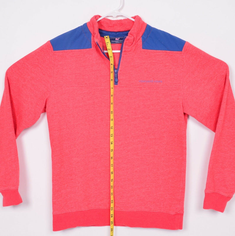 Vineyard Vines Men's Sz Small 1/4 Zip Coral Pink Spell Out Pullover Sweatshirt