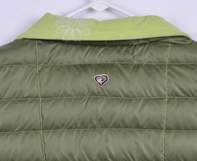 Kuhl Women's XL Goose Down Green Floral Embroidered Full Zip Puffer Vest