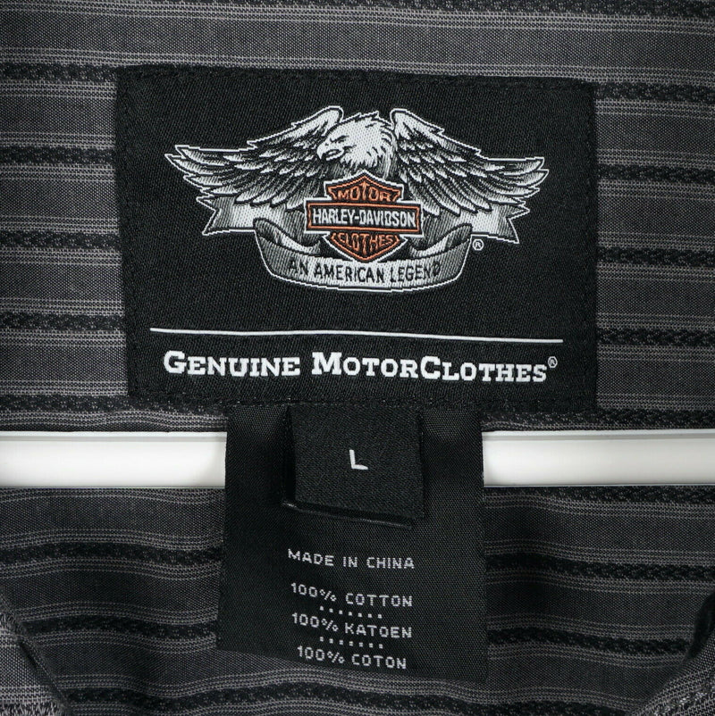 Harley-Davidson Men's Large Gray Striped "1" Logo Garage Mechanic Biker Shirt