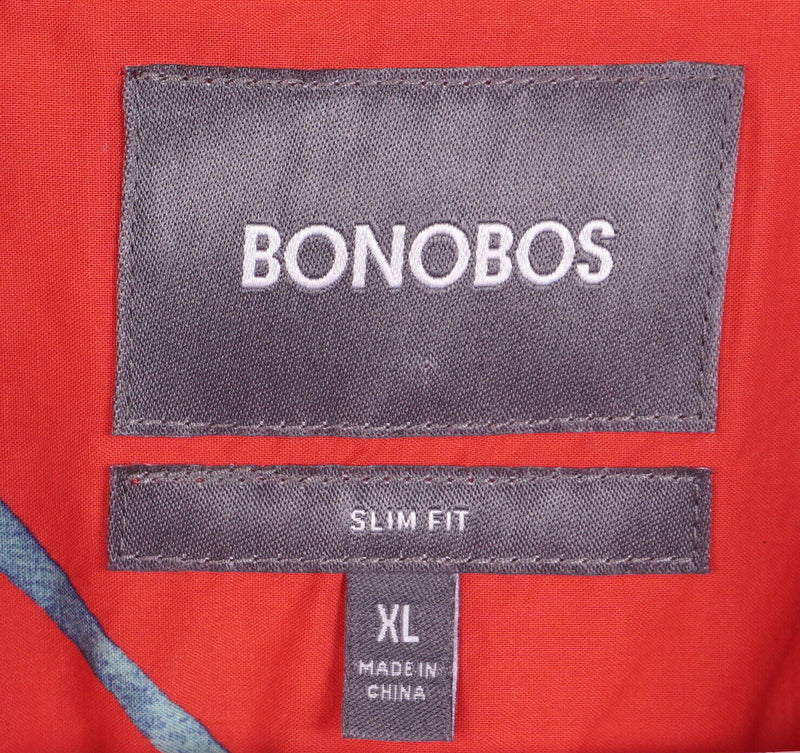 Bonobos Men's XL Slim Fit Floral Palm Red Short Sleeve Button-Down Shirt