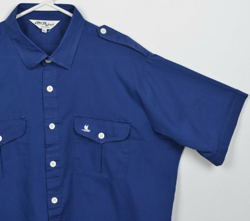 Tori Richard Men's XL Solid Navy Blue Boat Captain Button-Front Vintage Shirt