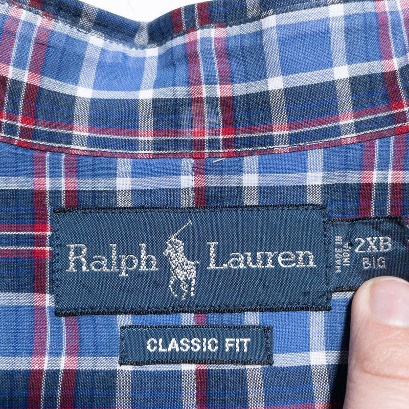 Polo Ralph Lauren Shirt Men's 2XB Big Button-Down Blue Red Plaid Short Sleeve