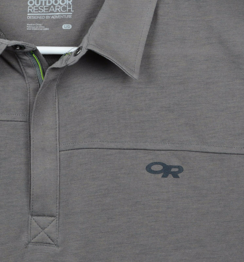 Outdoor Research Men Sz Large Wool Blend Dri-Release Gray Zip Collar Polo Shirt