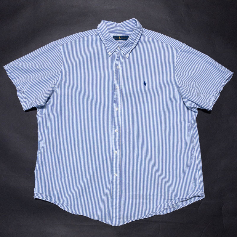 Polo Ralph Lauren Seersucker Shirt Men's 2XL Button-Down Blue White Striped