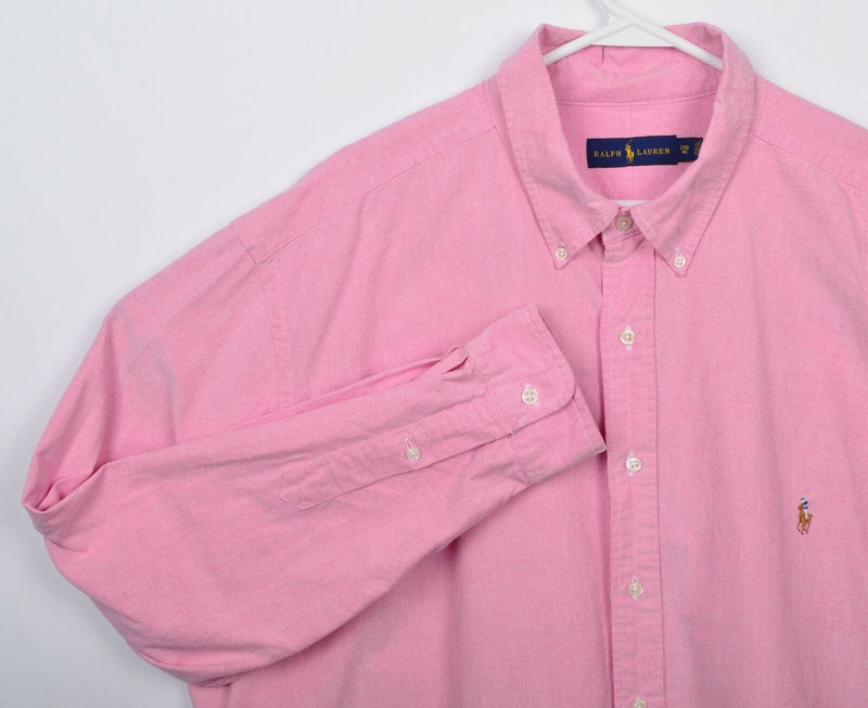 Polo Ralph Lauren Men's 2XB (2XL Big) Solid Pink Oxford Pony Button-Down Shirt
