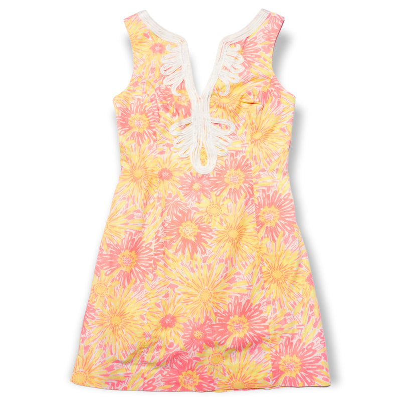 Lilly Pulitzer Janice Shift Dress Womens 2 Floral Yellow Red Colorful Sun Kissed