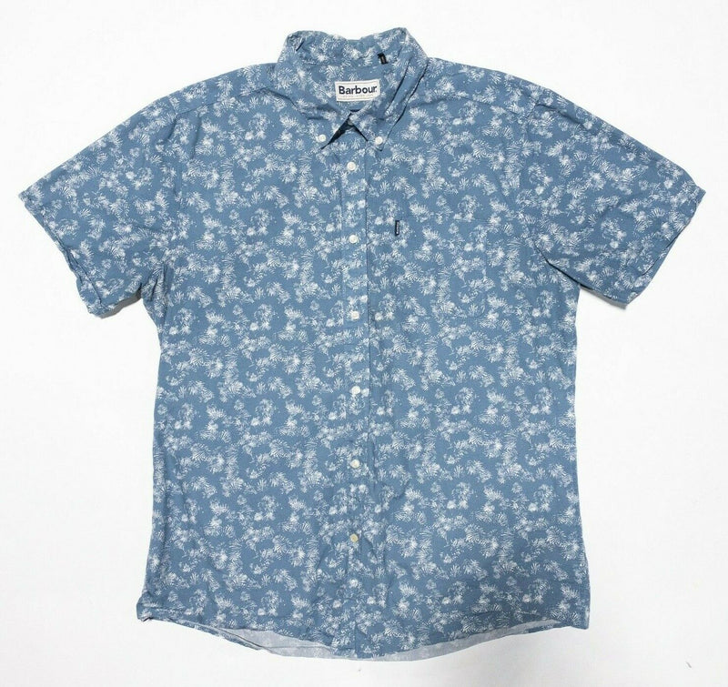 Barbour Tailored Fit Shirt Medium Men's Palm Print Floral Blue SS Button-Down