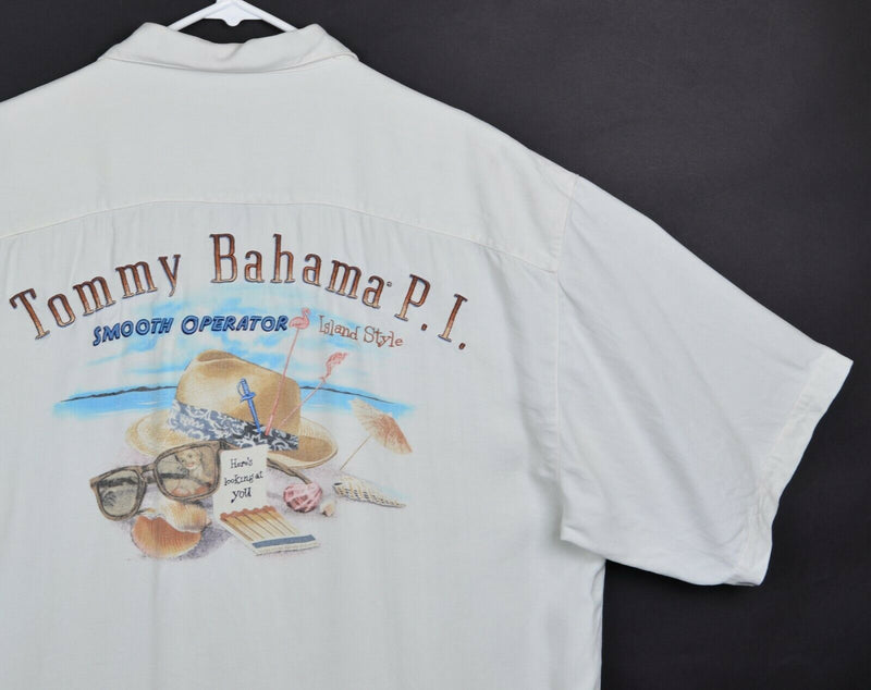 Tommy Bahama Men's Large P.I. Smooth Operator 100% Silk Embroidered Aloha Shirt