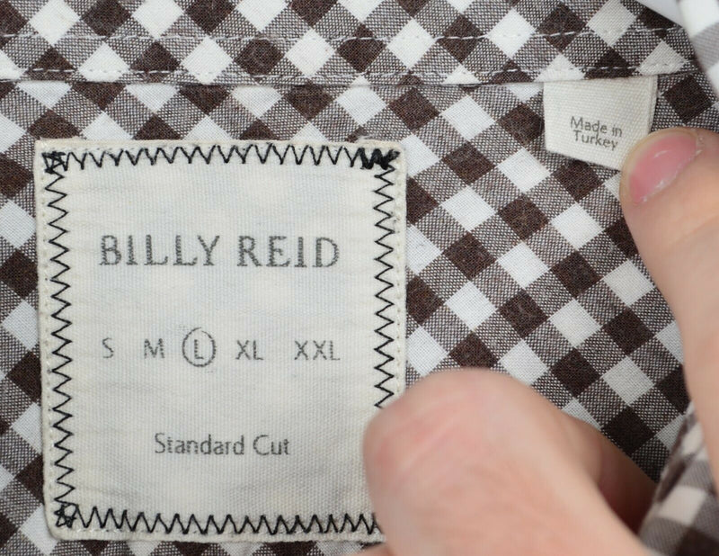 Billy Reid Men's Large Standard Cut Brown Gingham Check Plaid Long Sleeve Shirt