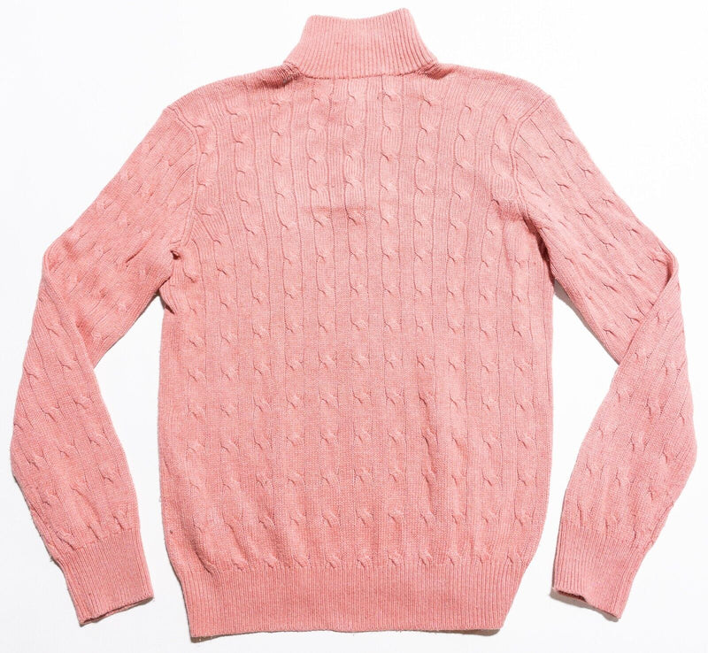 Polo Ralph Lauren Tussah Silk Sweater Men's Small Cable-Knit Pink 1/4 Zip Preppy