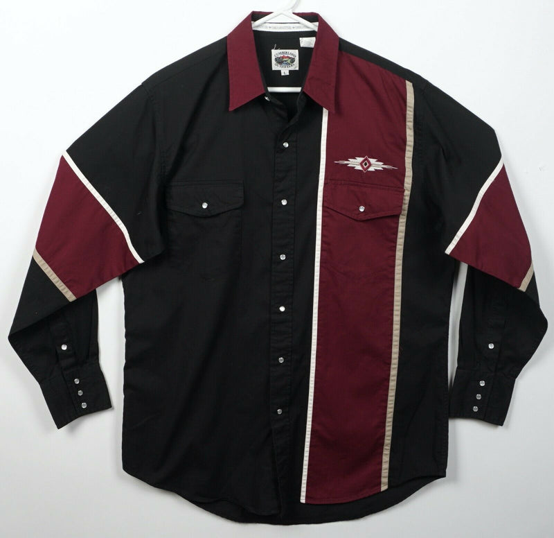Cumberland Outfitters Men Large Pearl Snap Maroon Red Black Aztec Western Shirt