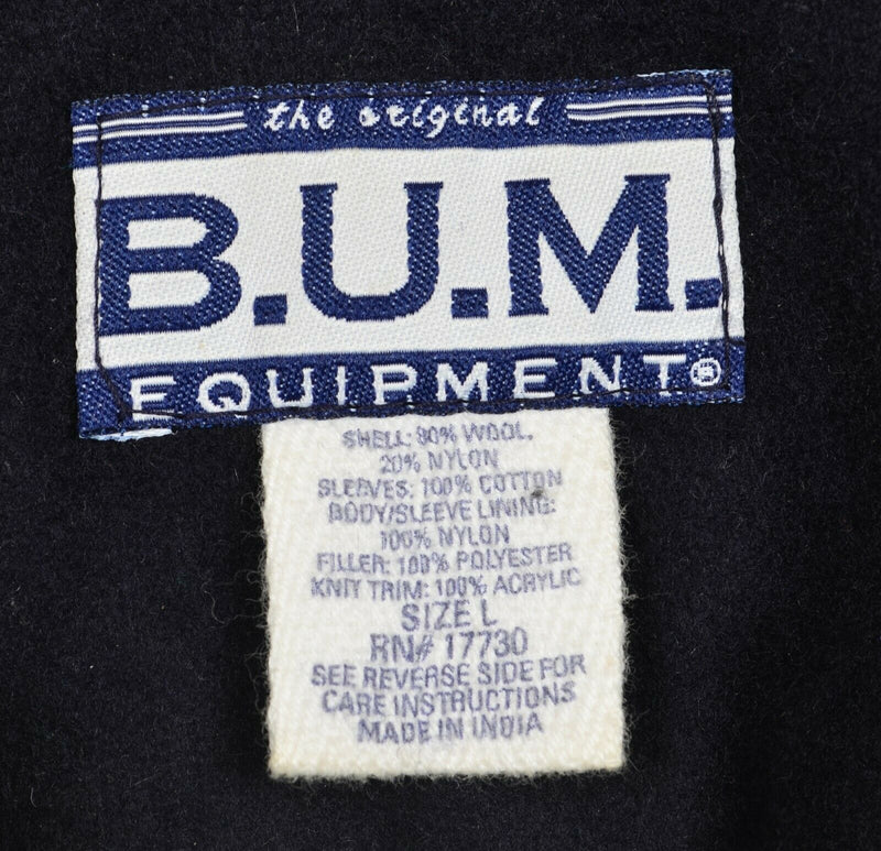 B.U.M. Equipment Men's Large Varsity Bomber Denim Wool Snap Vintage 90s Jacket