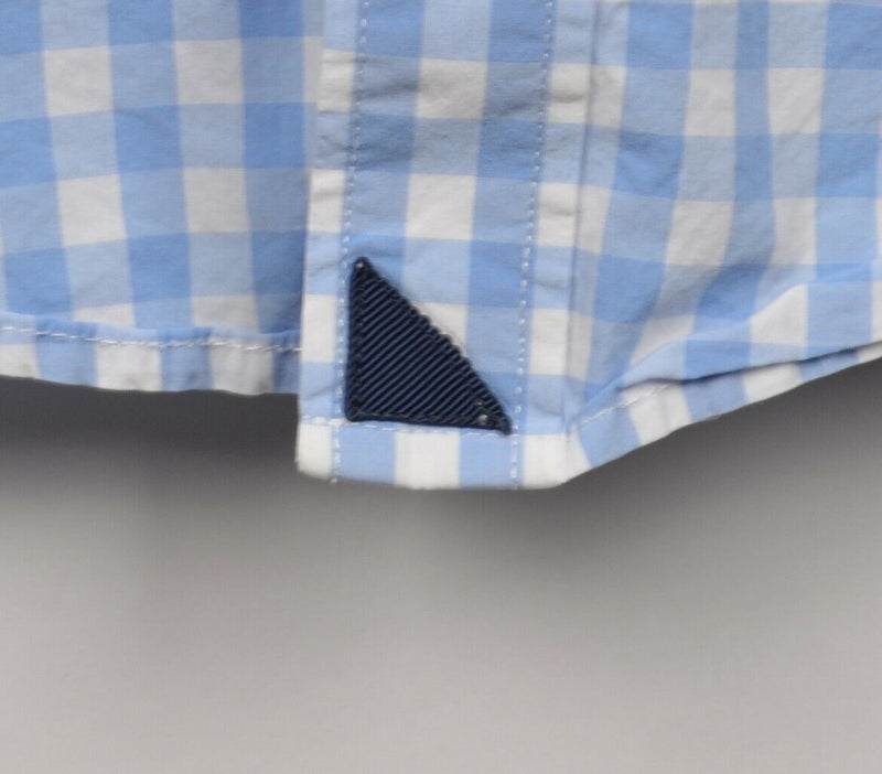 UNTUCKit Men's Large Blue White Gingham Check Plaid Casual Button-Front Shirt