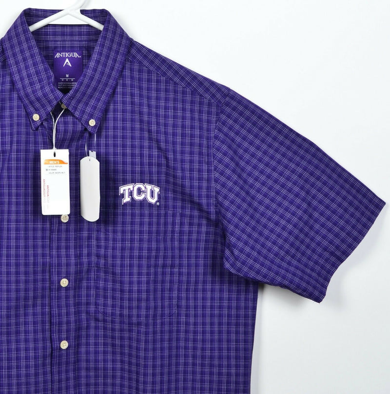 TCU Texas Christian Men's Medium Purple Plaid Short Sleeve Button-Down Shirt