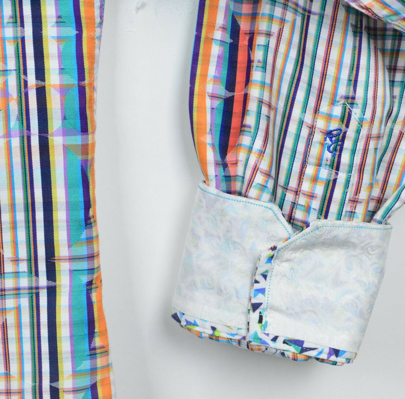 Robert Graham Men's Large Flip Cuff Multi-Color Geometric Designer Shirt