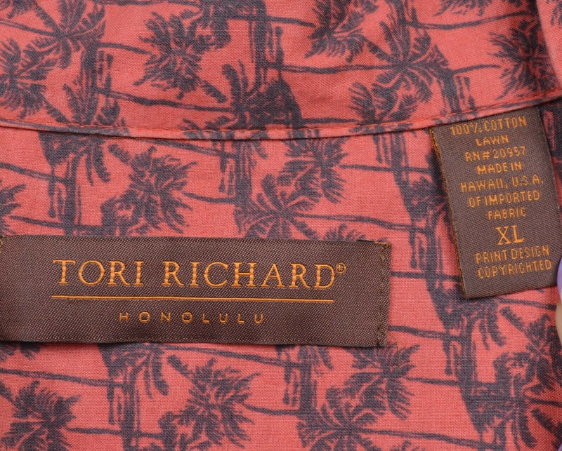 Tori Richard Men's XL Red Palm Tree Floral Cotton Lawn USA Hawaiian Aloha Shirt
