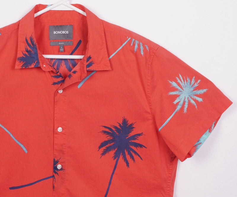 Bonobos Men's Large Slim Fit Floral Palm Tree Red Short Sleeve Button-Down Shirt