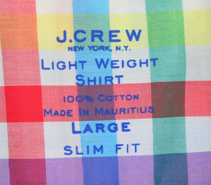 J. Crew Men's Large Slim Fit Light Weight Multicolor Purple Red Blue Plaid Shirt