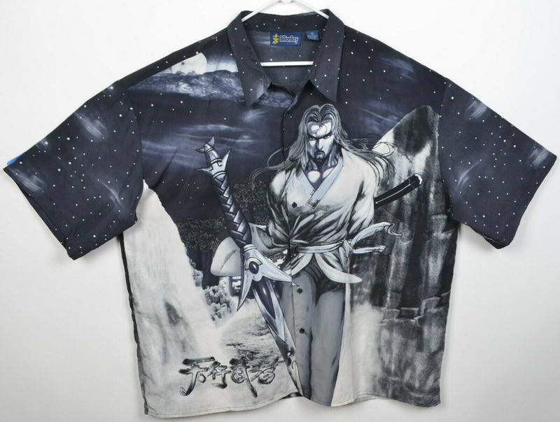 Billion Bay Men's 3XL Samurai Sword Anime Graphic Y2K 90s Polyester Camp Shirt