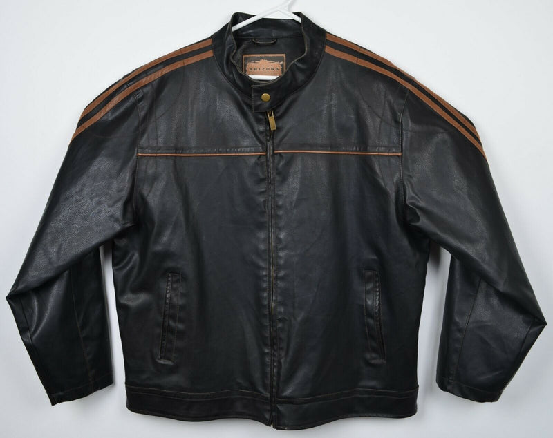 Arizona Jean Men's XL Faux Leather PVC Black Insulated Striped Cafe Racer Jacket