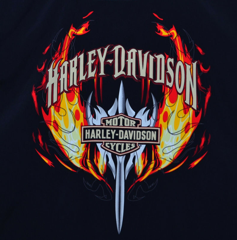 Harley-Davidson Men's Sz 2XL Polyester Flames Emblem Logo Black Camp Shirt