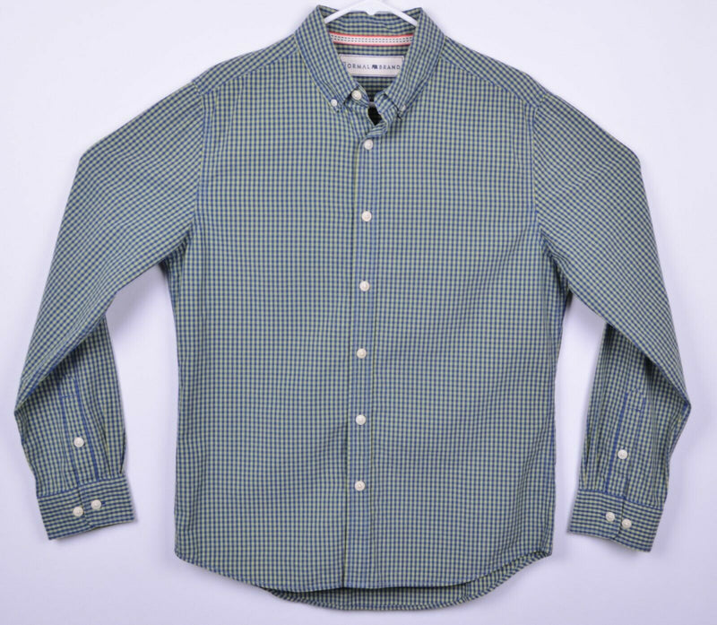 The Normal Brand Men's Medium Blue Green Plaid Gingham Check Long Sleeve Shirt