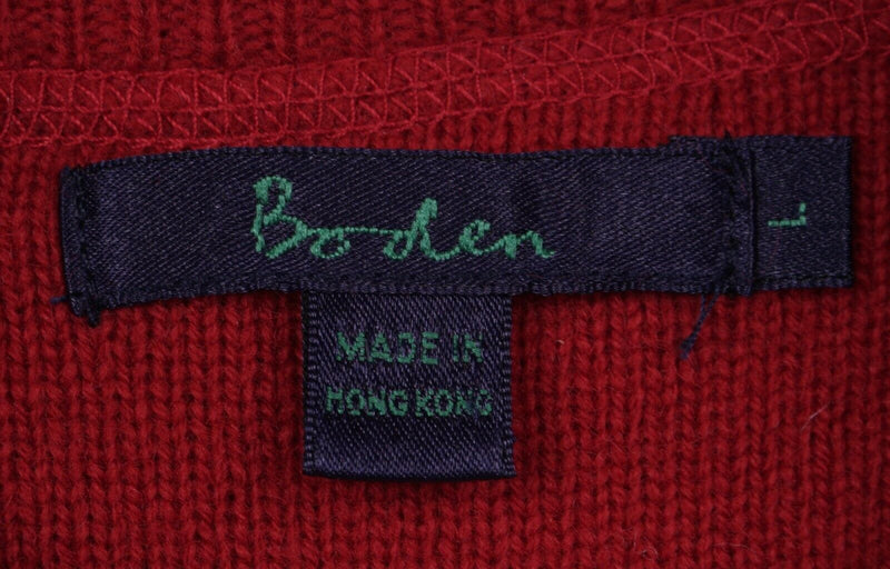 Boden Men's Sz Large 100% Lambswool Solid Red 1/4 Zip Pullover Sweater