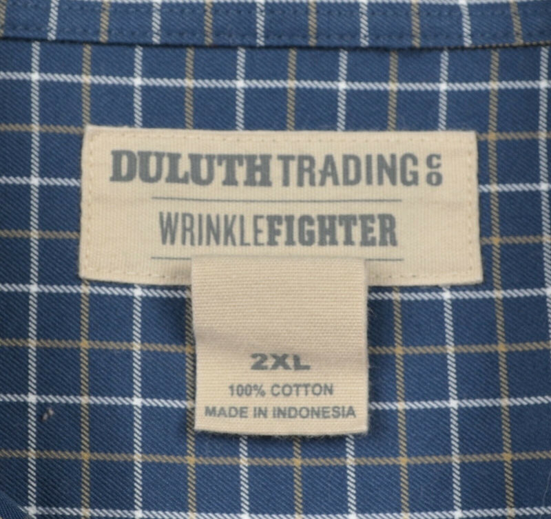 Duluth Trading Co Men's 2XL Wrinkle Fighter Blue Graph Check Button-Down Shirt