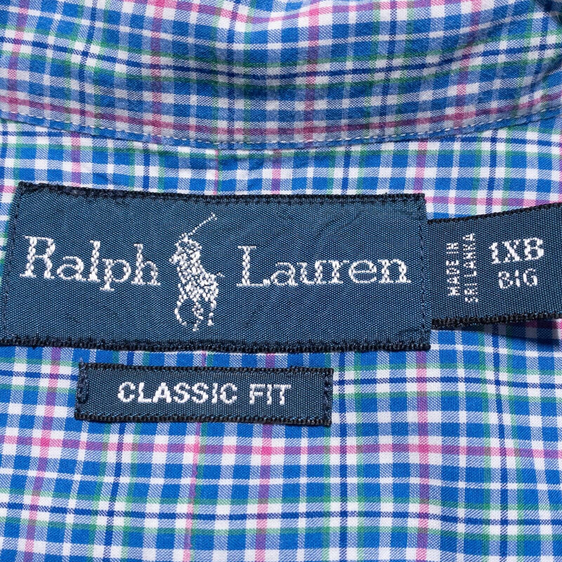 Polo Ralph Lauren Shirt Men 1XB Classic Fit (XL Big) Blue Pink Plaid Button-Down