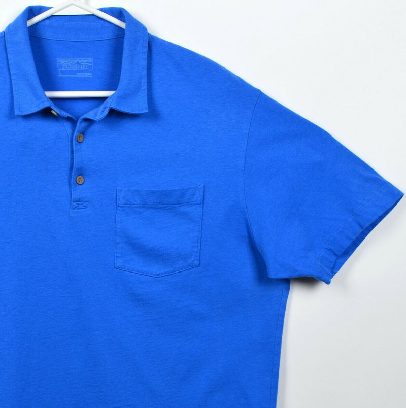Patagonia Men's Large Solid Blue Organic Cotton Lightweight Pocket Polo Shirt