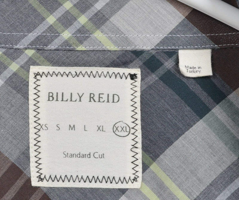 Billy Reid Men's 2XL Standard Cut Gray Plaid Spread Collar Button-Front Shirt