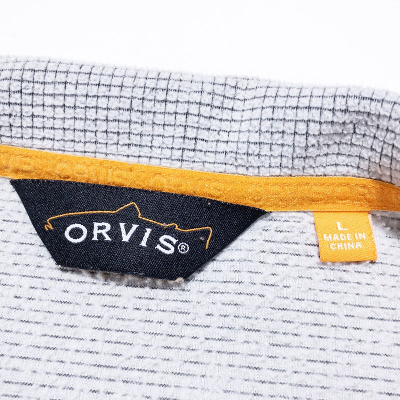 Orvis Micro Grid Fleece Men's Large Pullover 1/4 Zip Gray Fish Logo Trout Bum